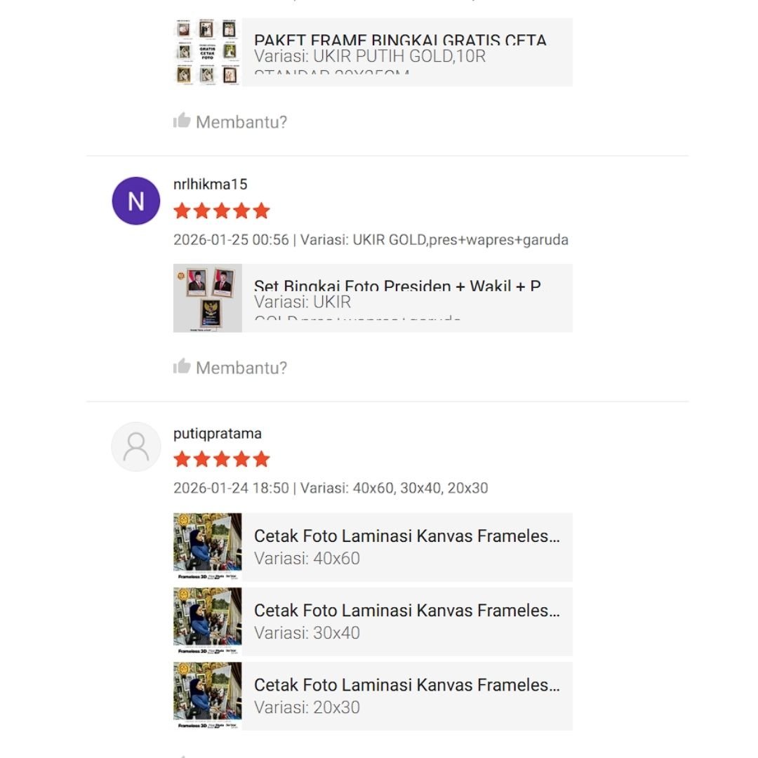 Feedback pelanggan cetak foto