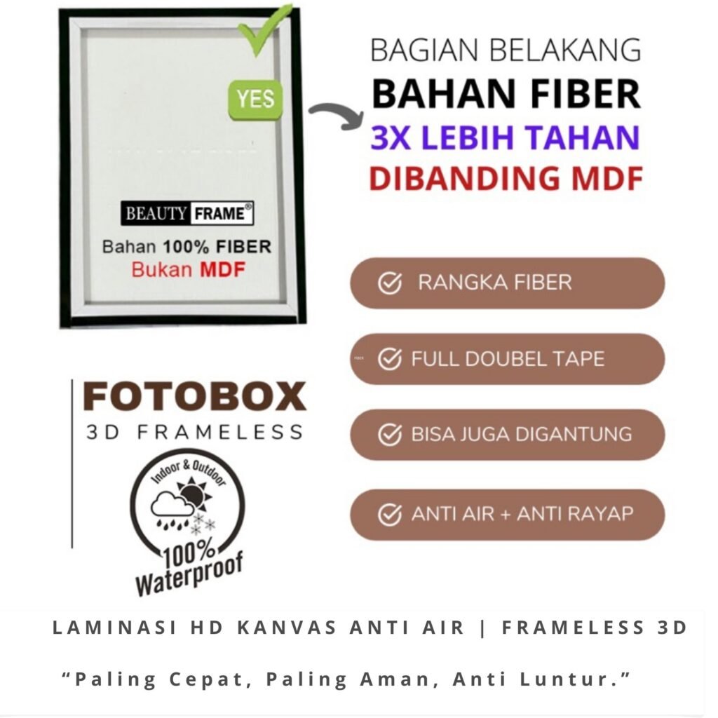 Tampak Belakang Rangka Frameless Bahan Fiber Bukan MDF