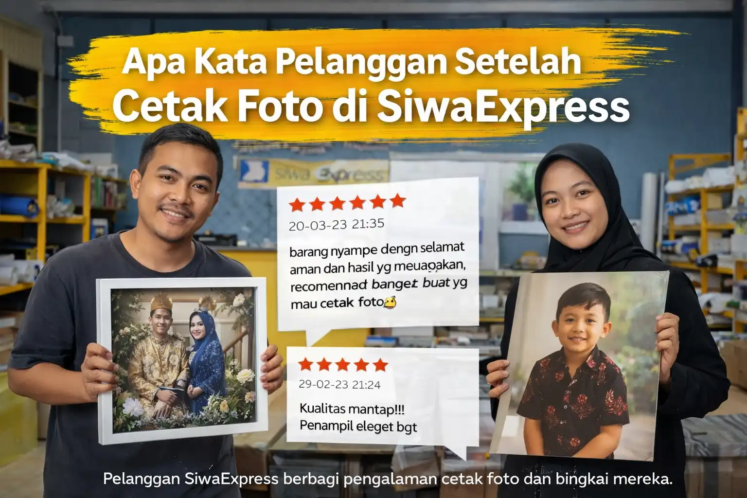 Review pelanggan setelah mencetak foto frameless di SiwaExpress Makassar