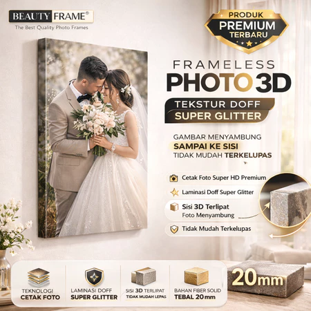 foto frameless 3d, photobox frameless, cetak foto doff glitter