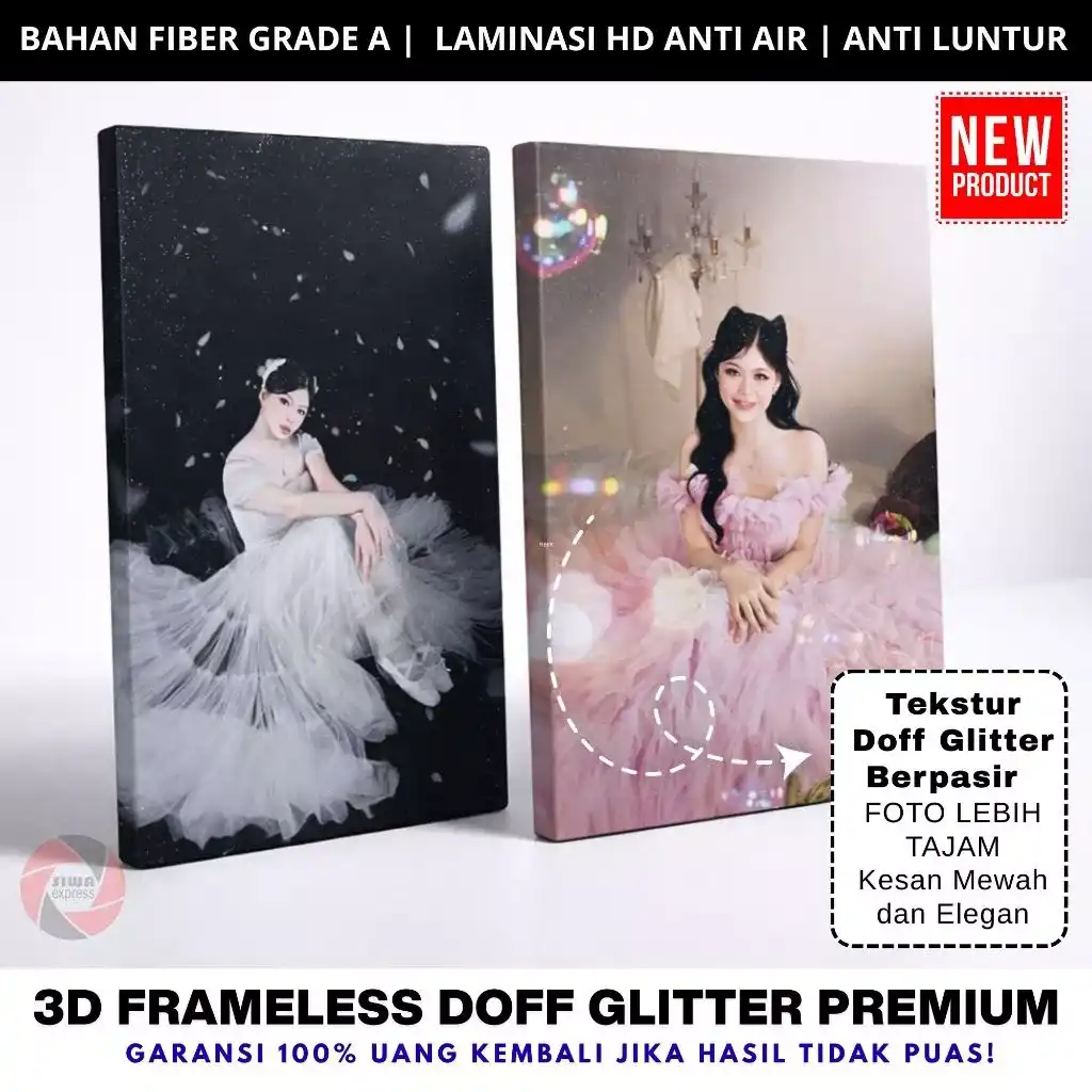 Cetak Foto 3D Frameless Laminasi DOFF SUPER GLITTER PhotoBox High Quality Berkualitas