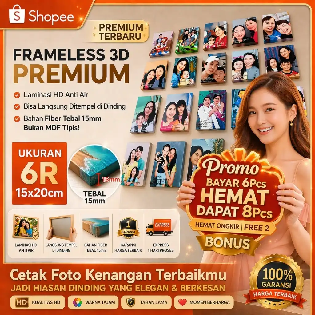 Frameless Foto 3D Premium 6R Siwa Express Anti Air dan Anti Rayap