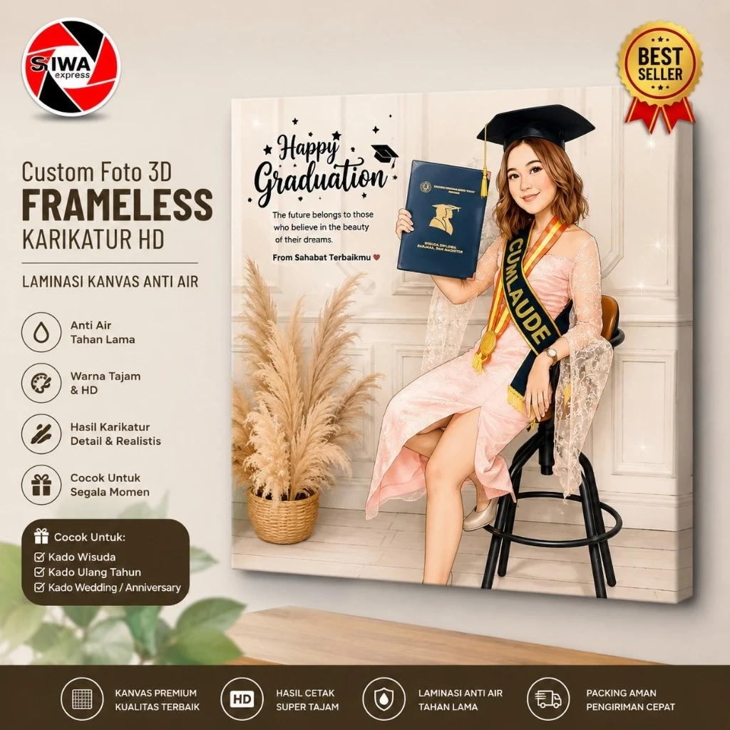 Custom Foto Karikatur 3D Frameless Premium HD
