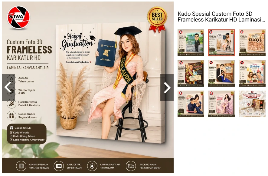 Kado Spesial Custom Foto Karikatur 3D Frameless Premium HD
Pajangan Estetik Anti Air & Tahan Puluhan Tahun