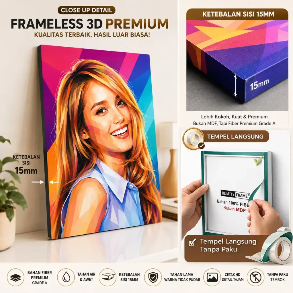 Foto 3D Frameless Custom Pop Art Painting
Free Desain Premium Siap Jadi Kado