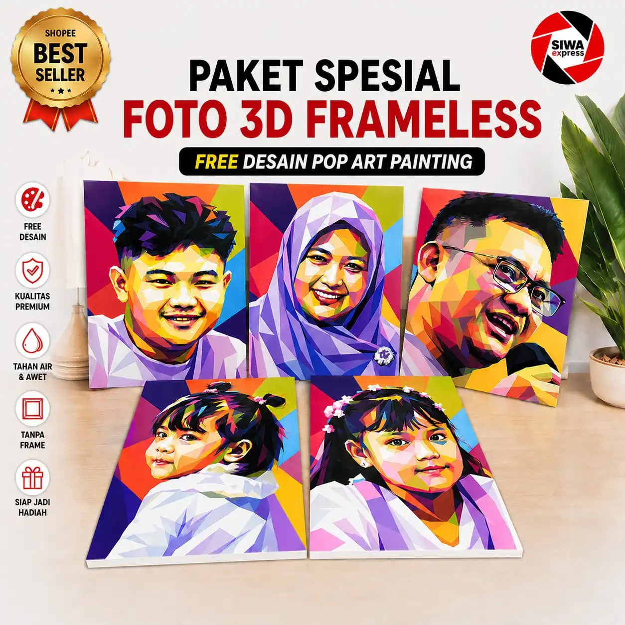 Paket Spesial Foto 3D Frameless Custom Pop Art Painting Free Desain Premium Siap Jadi Kado Hadiah Estetik