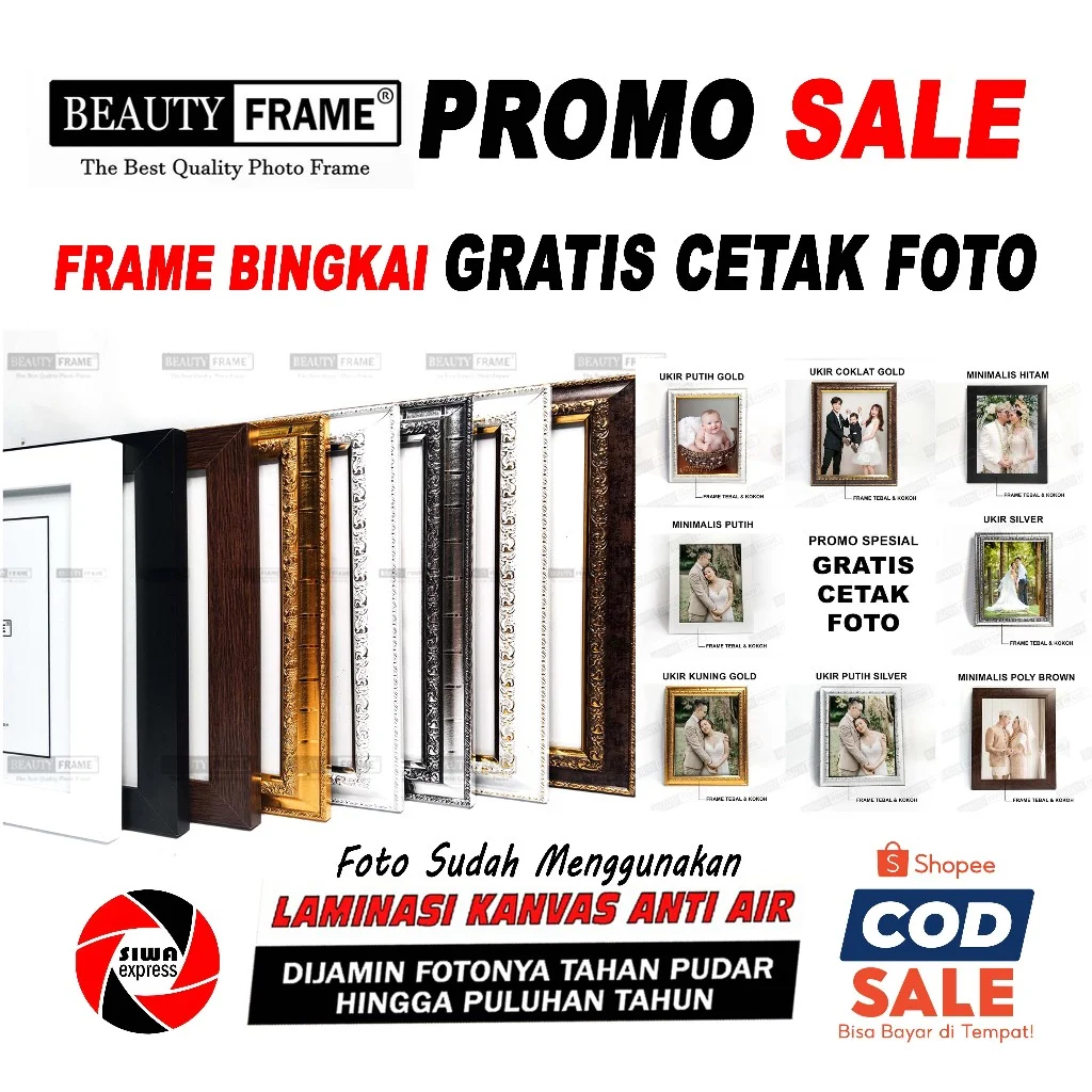 PROMO BINGKAI GRATIS CETAK FOTO LAMINASI TEKSTUR KANVAS PREMIUM ANTI AIR