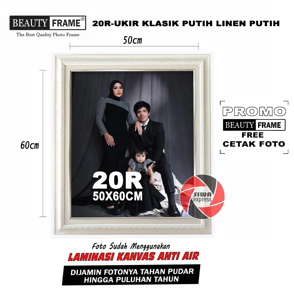 BEAUTY FRAME 20R 50X60 BINGKAI GRATIS CETAK FOTO LAMINASI KANVAS ANTI AIR