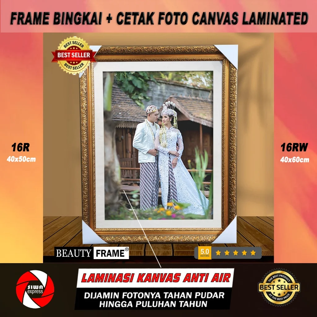 PAKET Cetak Foto Bingkai Pigura Modern Classic 16R 16RW Laminasi Kanvas Anti Air