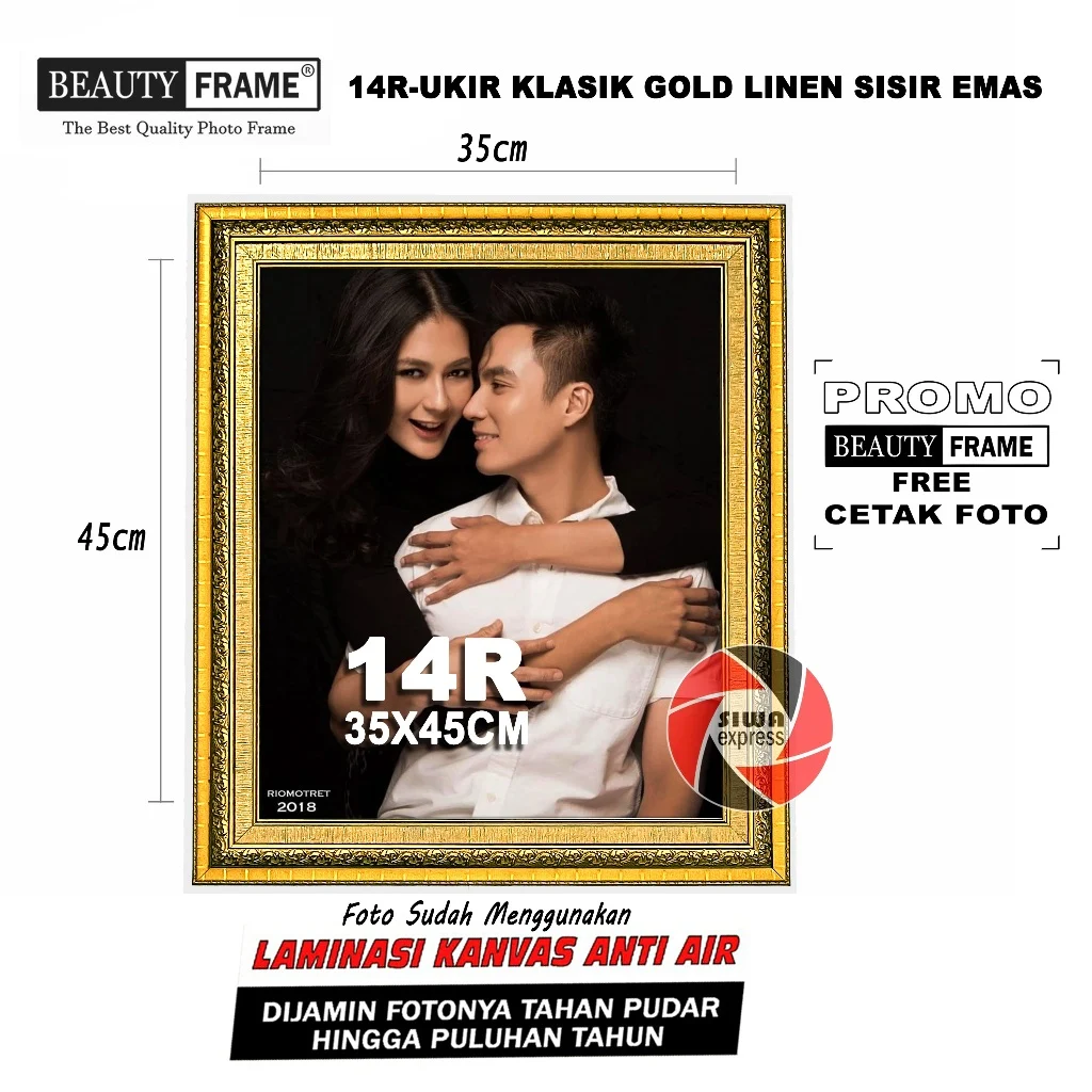 BEAUTY FRAME 14R 35x45 BINGKAI GRATIS CETAK FOTO LAMINASI KANVAS ANTI AIR