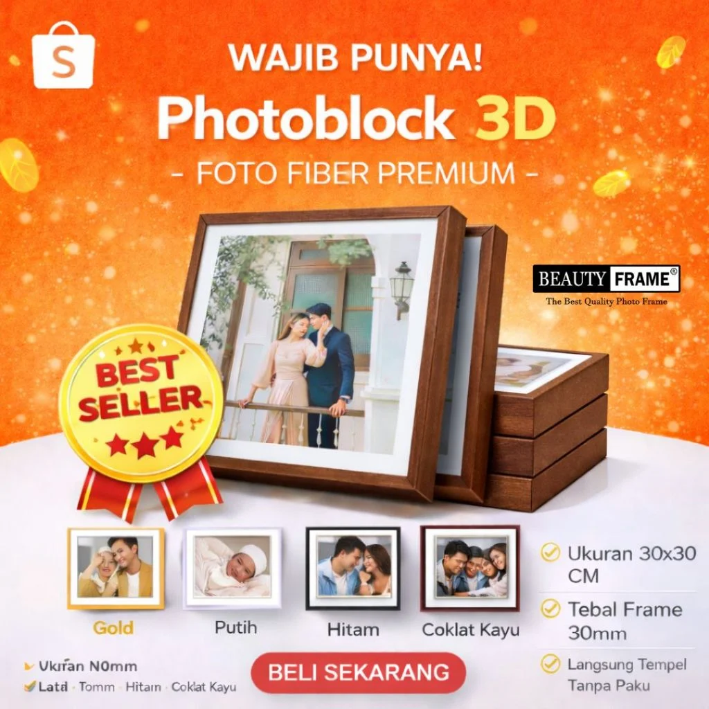 Frame Photo Block 3D Foto Laminasi HD Anti Air, Ukuran 30x30 Square