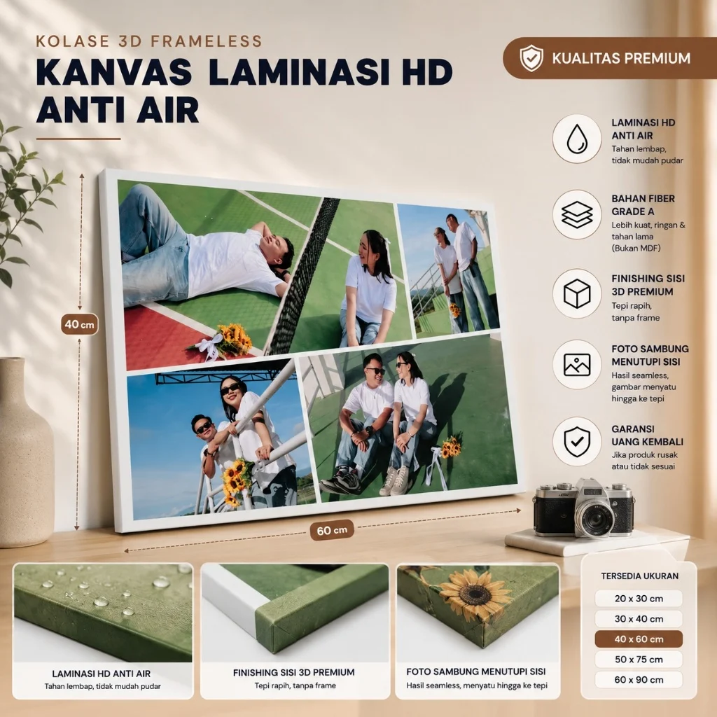 Cetak Foto 3D Kolase FotoBox Frameless Premium Design Suka Suka Bahan Rangka Fiber Bukan MDF